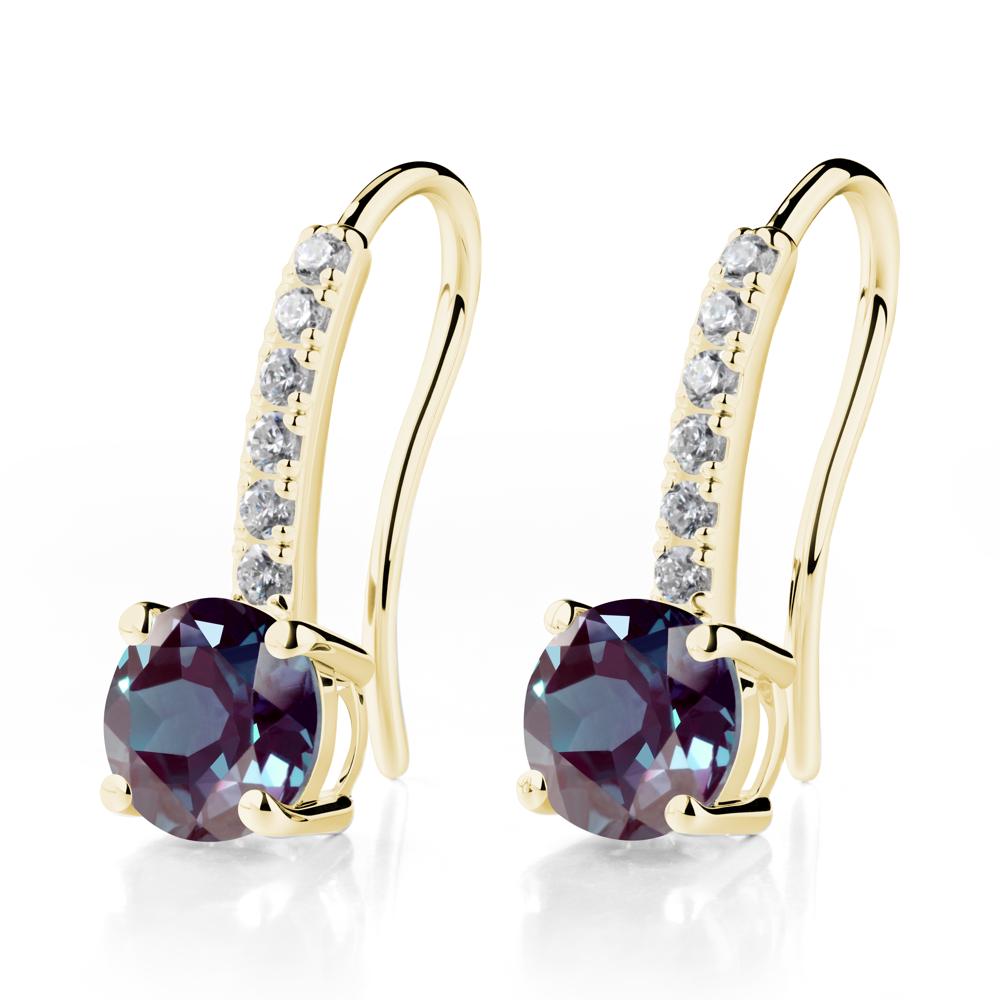 Simple Round Alexandrite Dangle Earrings - LUO Jewelry #metal_18k yellow gold