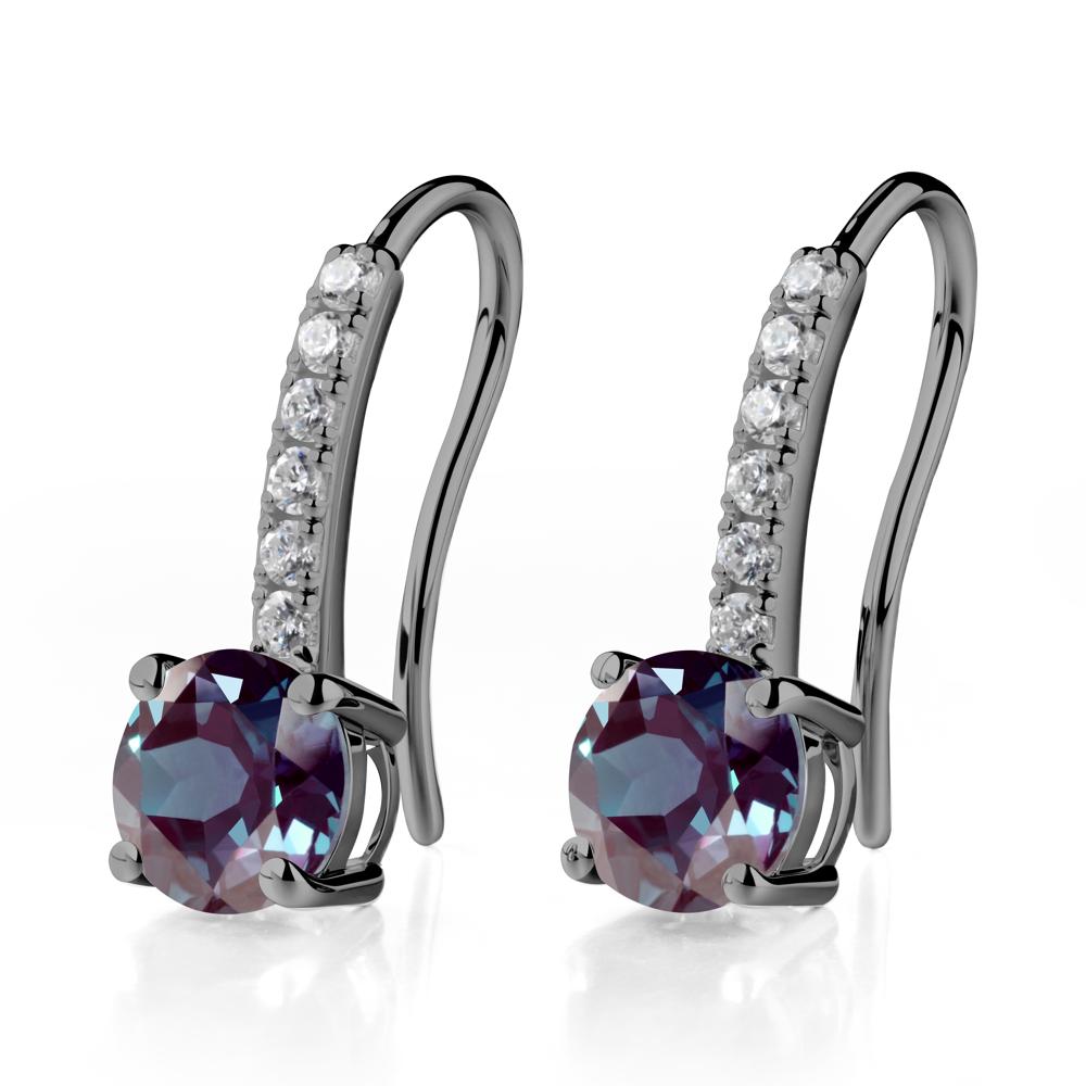 Simple Round Alexandrite Dangle Earrings - LUO Jewelry #metal_black finish sterling silver