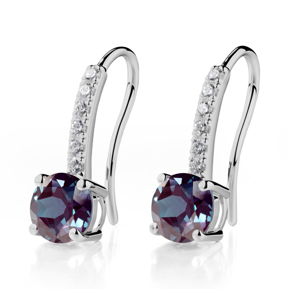 Simple Round Alexandrite Dangle Earrings - LUO Jewelry #metal_platinum