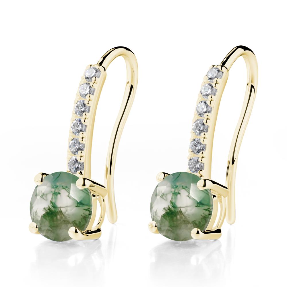 Simple Round Moss Agate Dangle Earrings - LUO Jewelry #metal_18k yellow gold