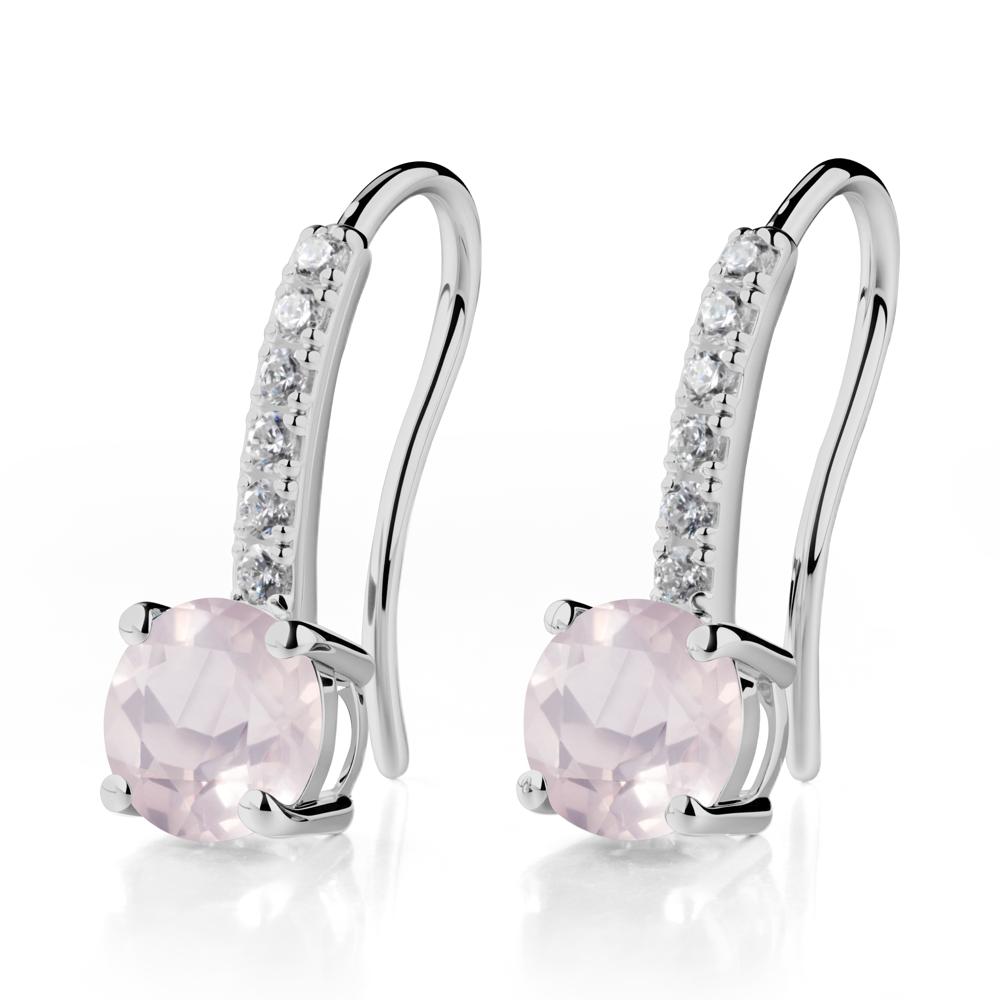 Simple Round Rose Quartz Dangle Earrings - LUO Jewelry #metal_platinum