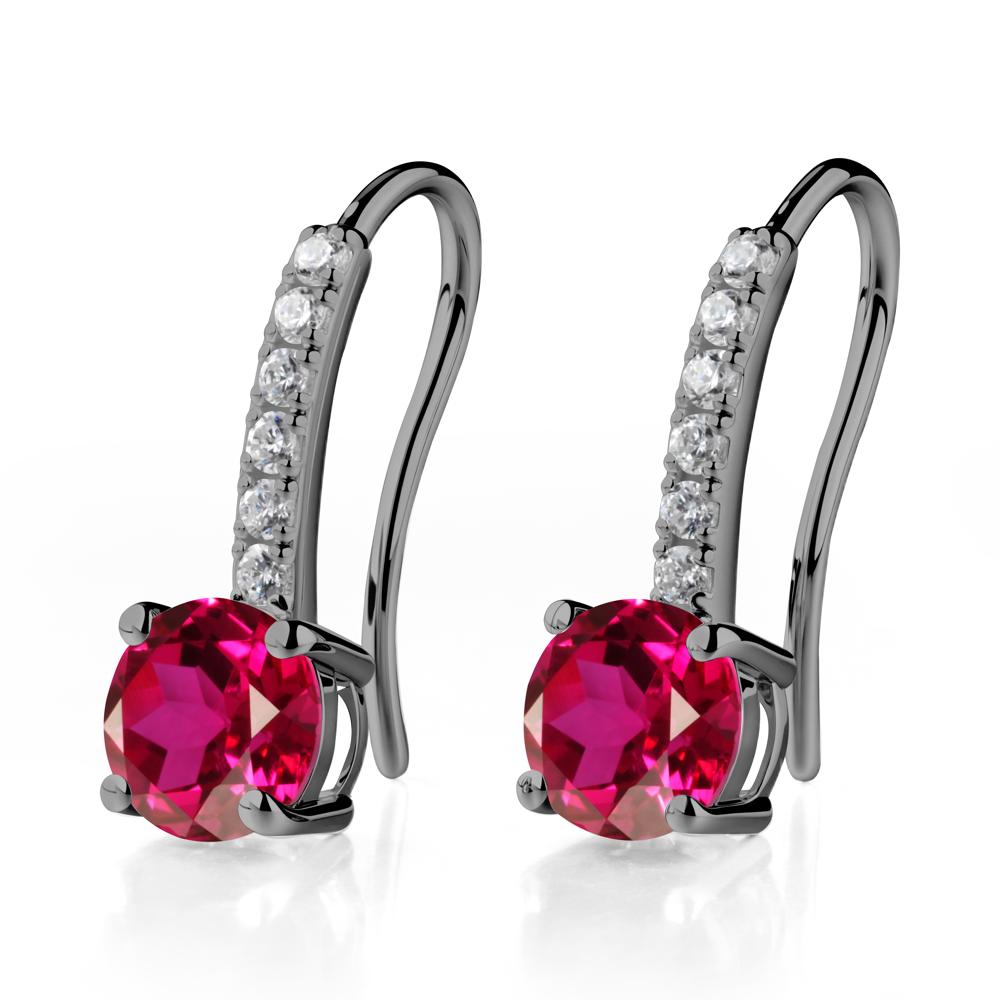 Simple Round Ruby Dangle Earrings - LUO Jewelry #metal_black finish sterling silver
