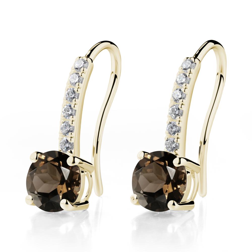 Simple Round Smoky Quartz Dangle Earrings - LUO Jewelry #metal_14k yellow gold