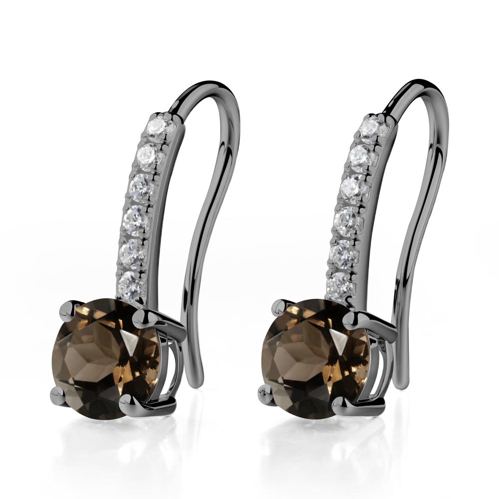 Simple Round Smoky Quartz Dangle Earrings - LUO Jewelry #metal_black finish sterling silver