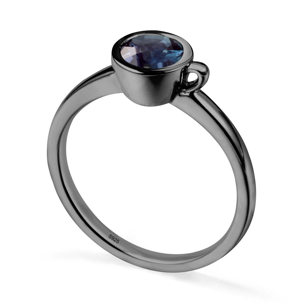 Unique Bezel Solitaire Alexandrite Ring - LUO Jewelry #metal_black finish sterling silver