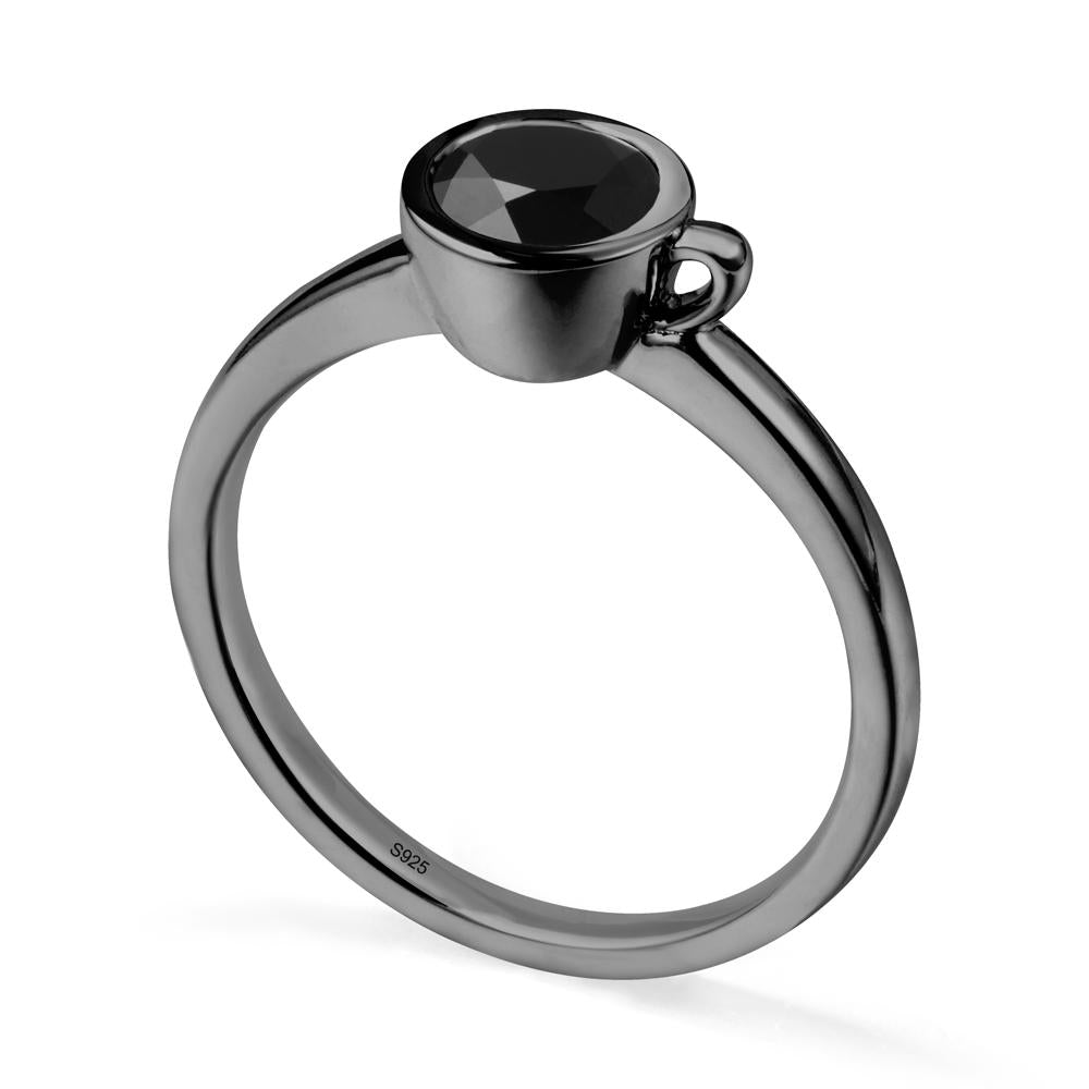 Unique Bezel Solitaire Black Spinel Ring - LUO Jewelry #metal_black finish sterling silver