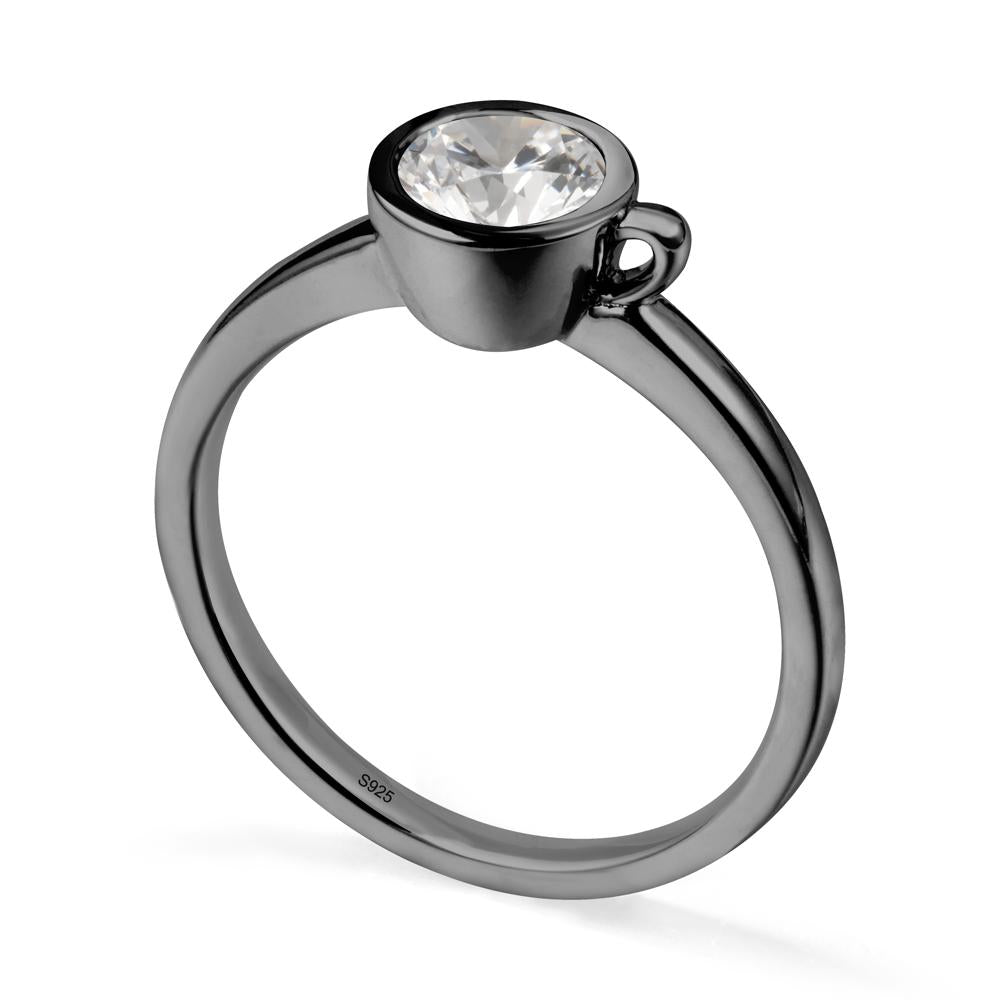 Unique Bezel Solitaire Cubic Zirconia Ring - LUO Jewelry #metal_black finish sterling silver