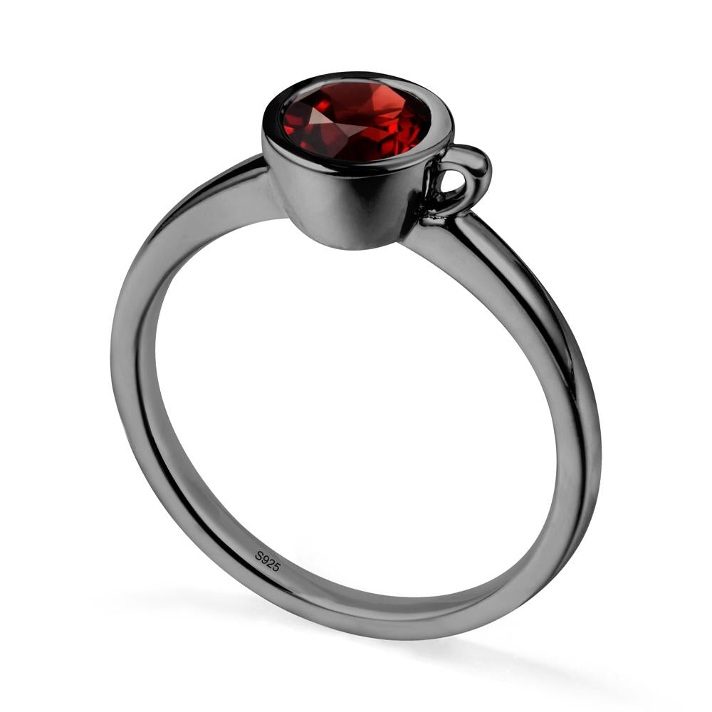Unique Bezel Solitaire Garnet Ring - LUO Jewelry #metal_black finish sterling silver