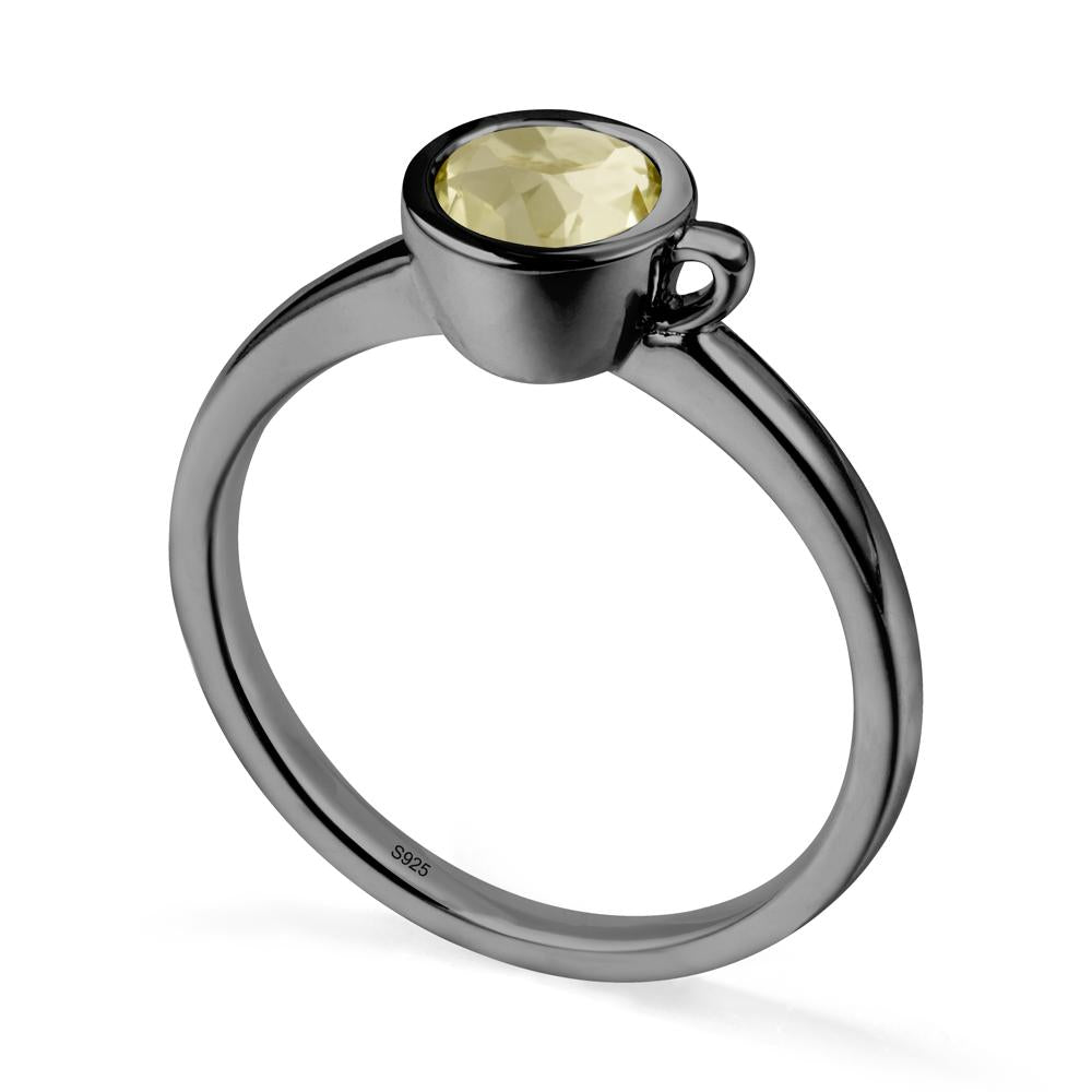 Unique Bezel Solitaire Lemon Quartz Ring - LUO Jewelry #metal_black finish sterling silver