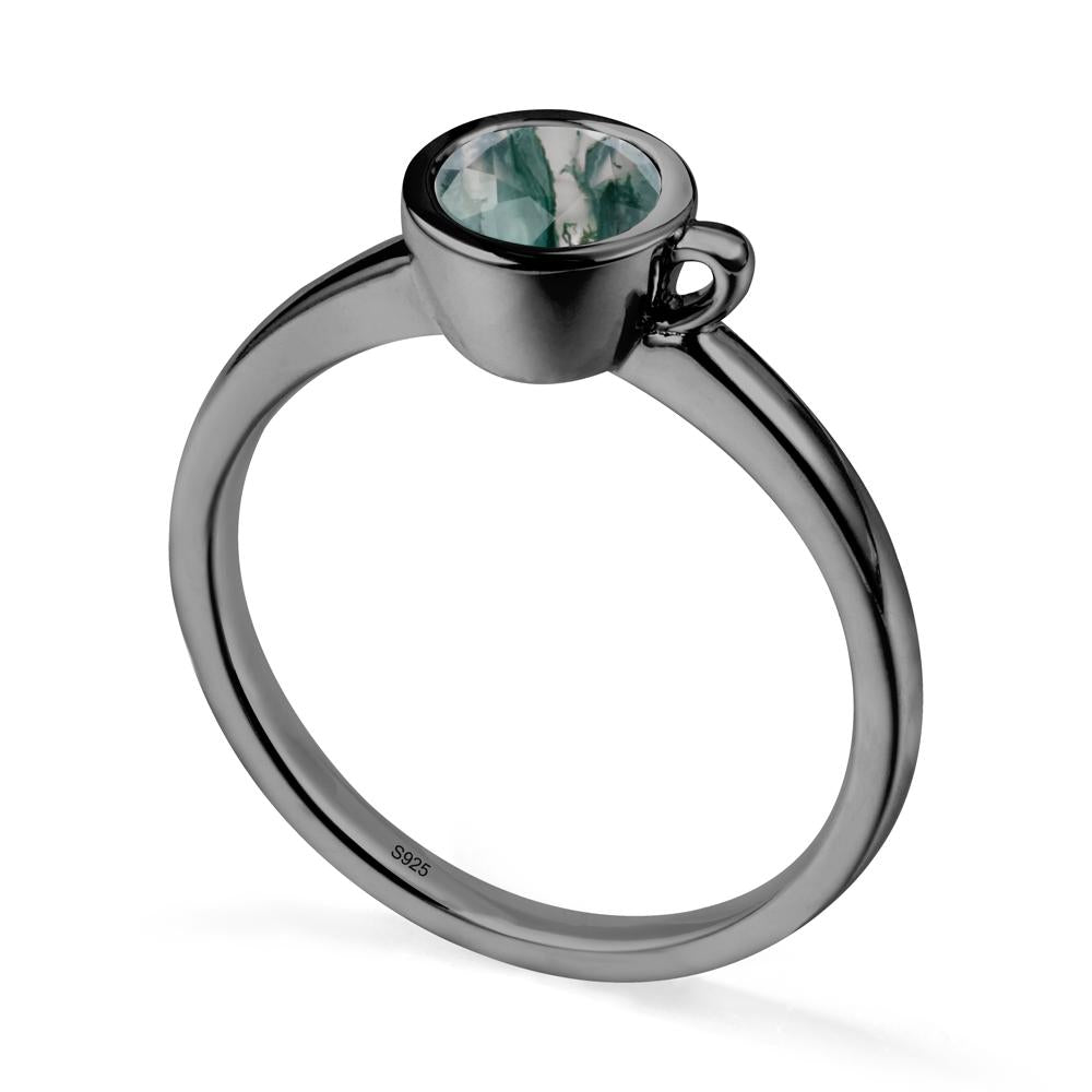 Unique Bezel Solitaire Moss Agate Ring - LUO Jewelry #metal_black finish sterling silver