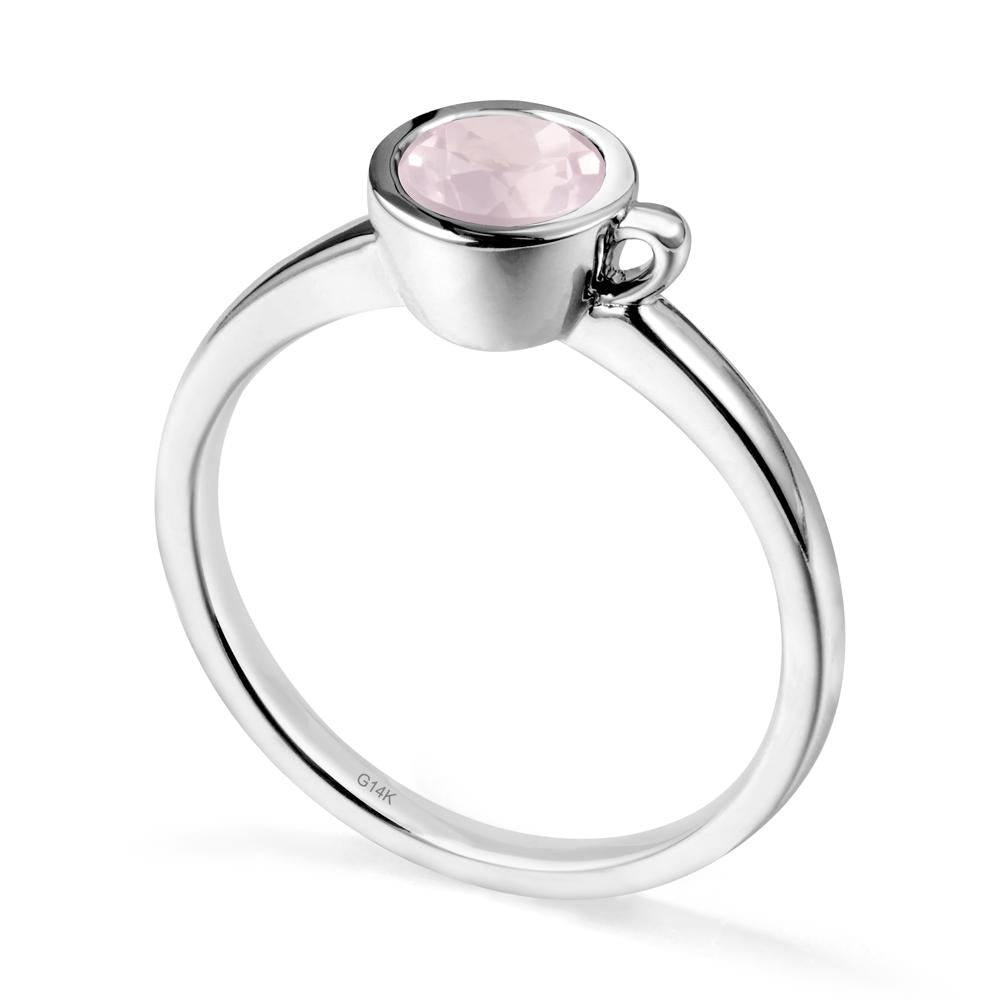 Unique Bezel Solitaire Rose Quartz Ring - LUO Jewelry #metal_14k white gold