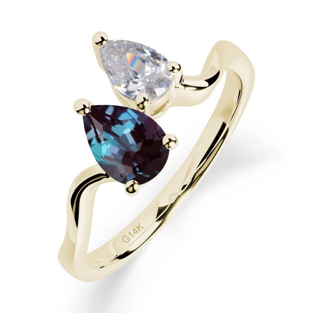 Pear Shaped Alexandrite Toi Et Moi Ring - LUO Jewelry #metal_14k yellow gold