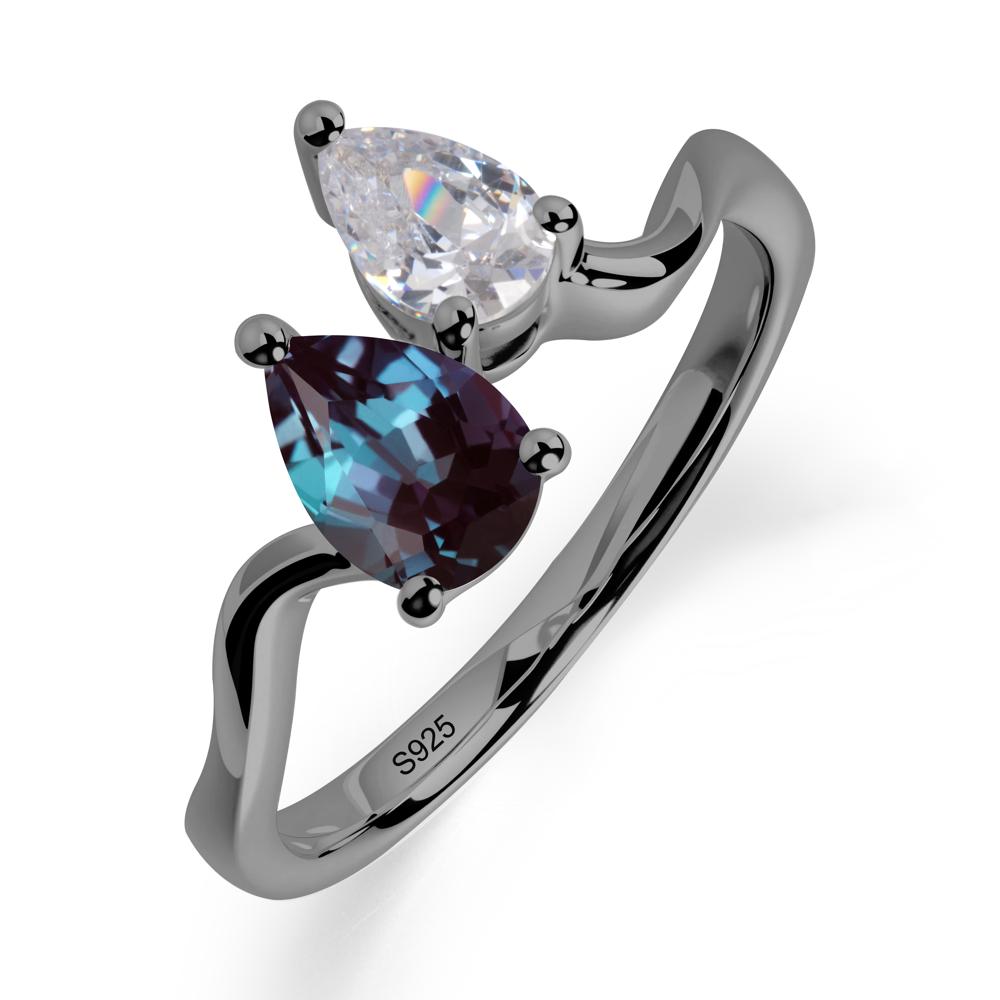 Pear Shaped Alexandrite Toi Et Moi Ring - LUO Jewelry #metal_black finish sterling silver