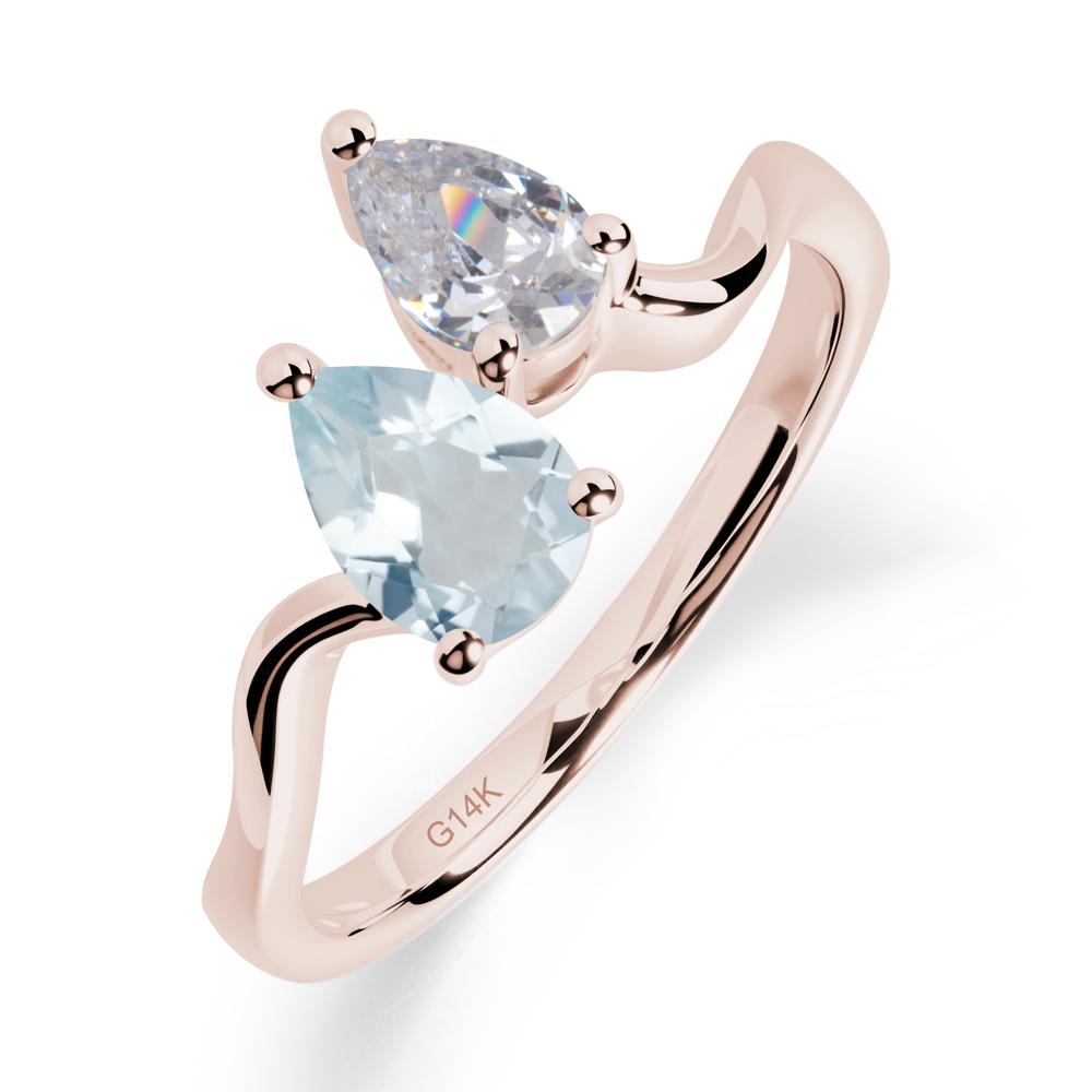Pear Shaped Aquamarine Toi Et Moi Ring - LUO Jewelry #metal_14k rose gold