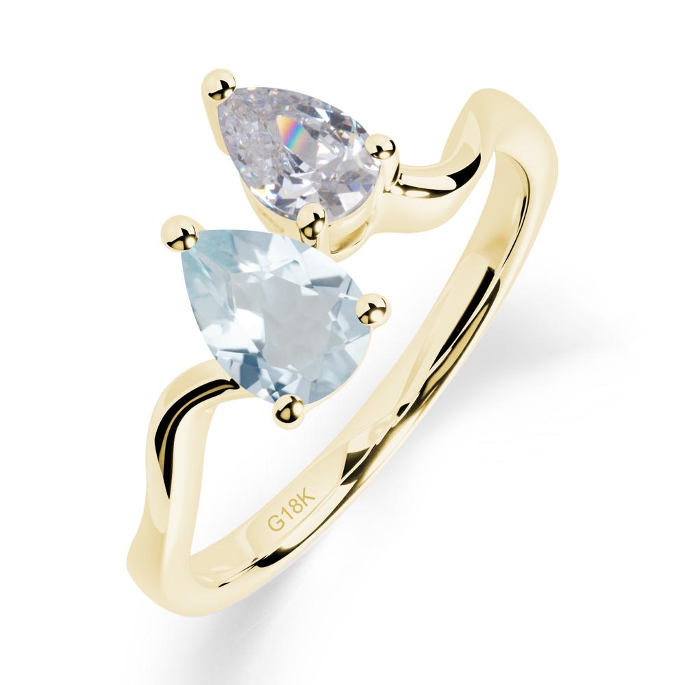 Pear Shaped Aquamarine Toi Et Moi Ring - LUO Jewelry #metal_18k yellow gold