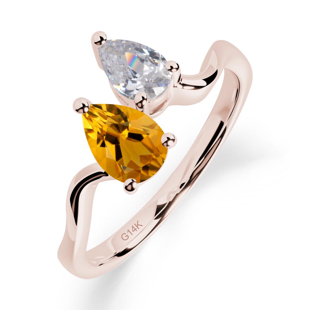 Pear Shaped Citrine Toi Et Moi Ring - LUO Jewelry #metal_14k rose gold