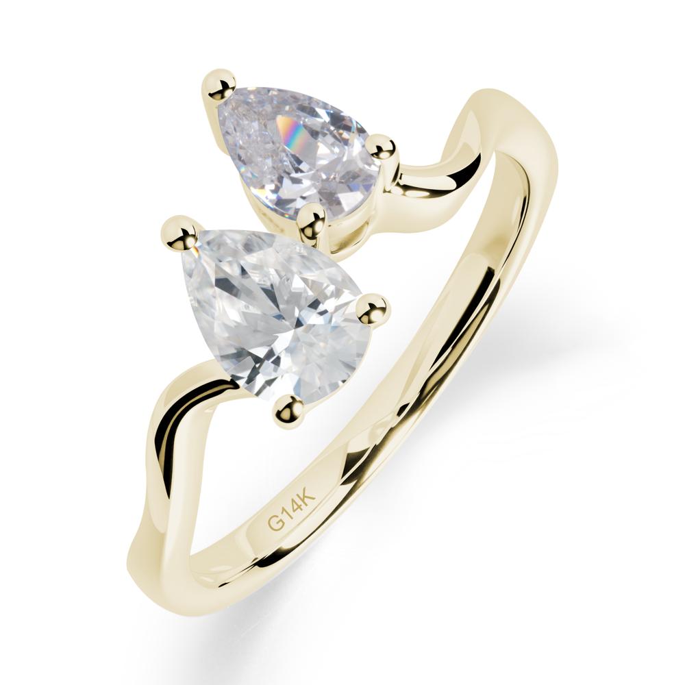 Pear Shaped Cubic Zirconia Toi Et Moi Ring - LUO Jewelry #metal_14k yellow gold
