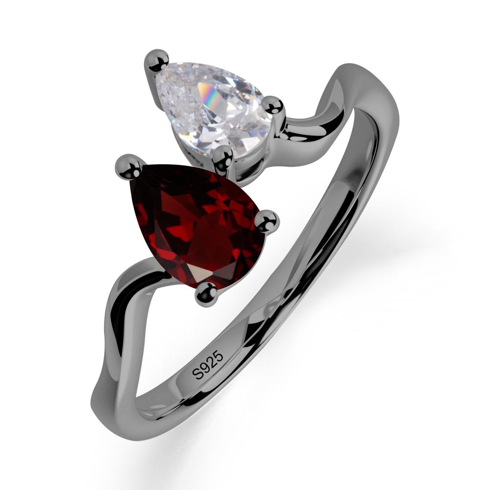 Pear Shaped Garnet Toi Et Moi Ring - LUO Jewelry #metal_black finish sterling silver
