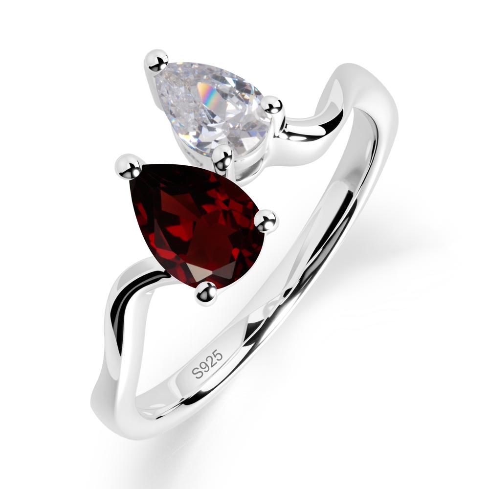 Pear Shaped Garnet Toi Et Moi Ring - LUO Jewelry #metal_sterling silver