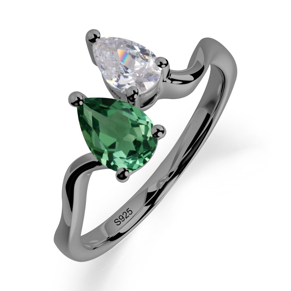 Pear Shaped Green Sapphire Toi Et Moi Ring - LUO Jewelry #metal_black finish sterling silver