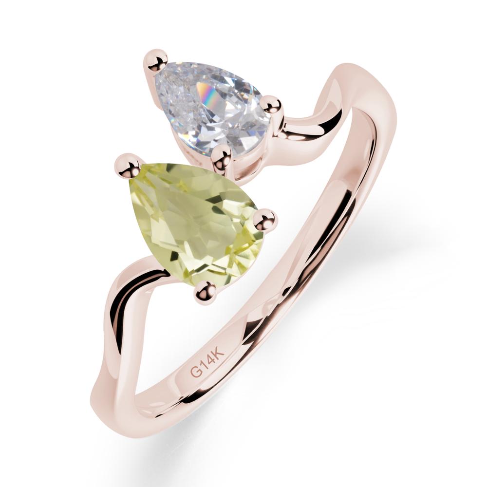 Pear Shaped Lemon Quartz Toi Et Moi Ring - LUO Jewelry #metal_14k rose gold