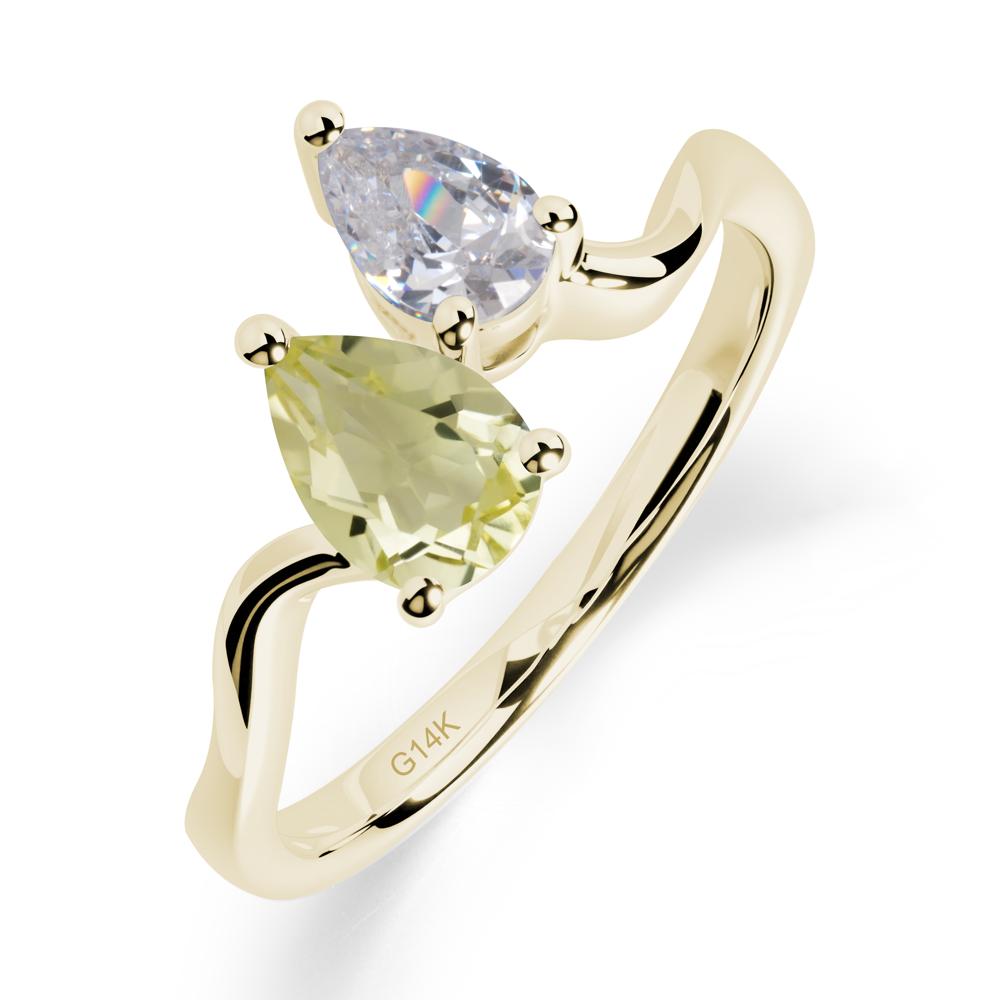 Pear Shaped Lemon Quartz Toi Et Moi Ring - LUO Jewelry #metal_14k yellow gold
