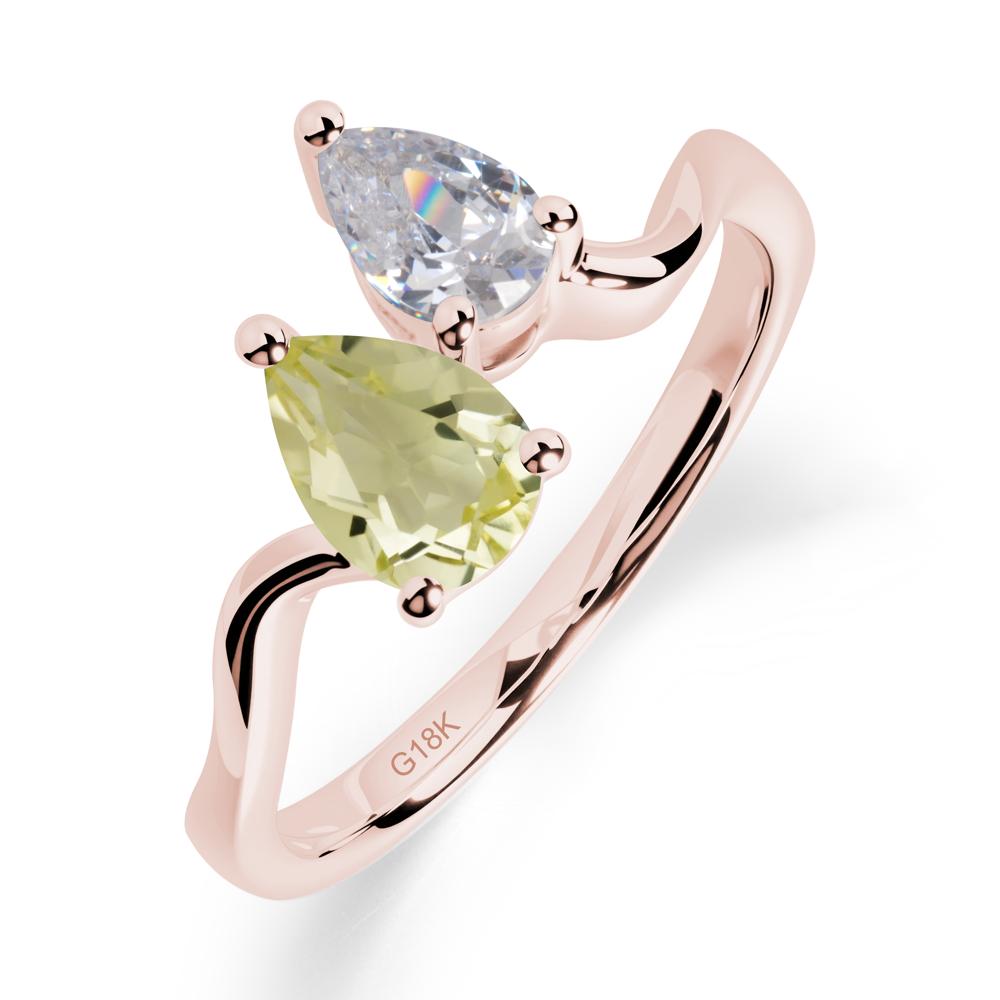 Pear Shaped Lemon Quartz Toi Et Moi Ring - LUO Jewelry #metal_18k rose gold