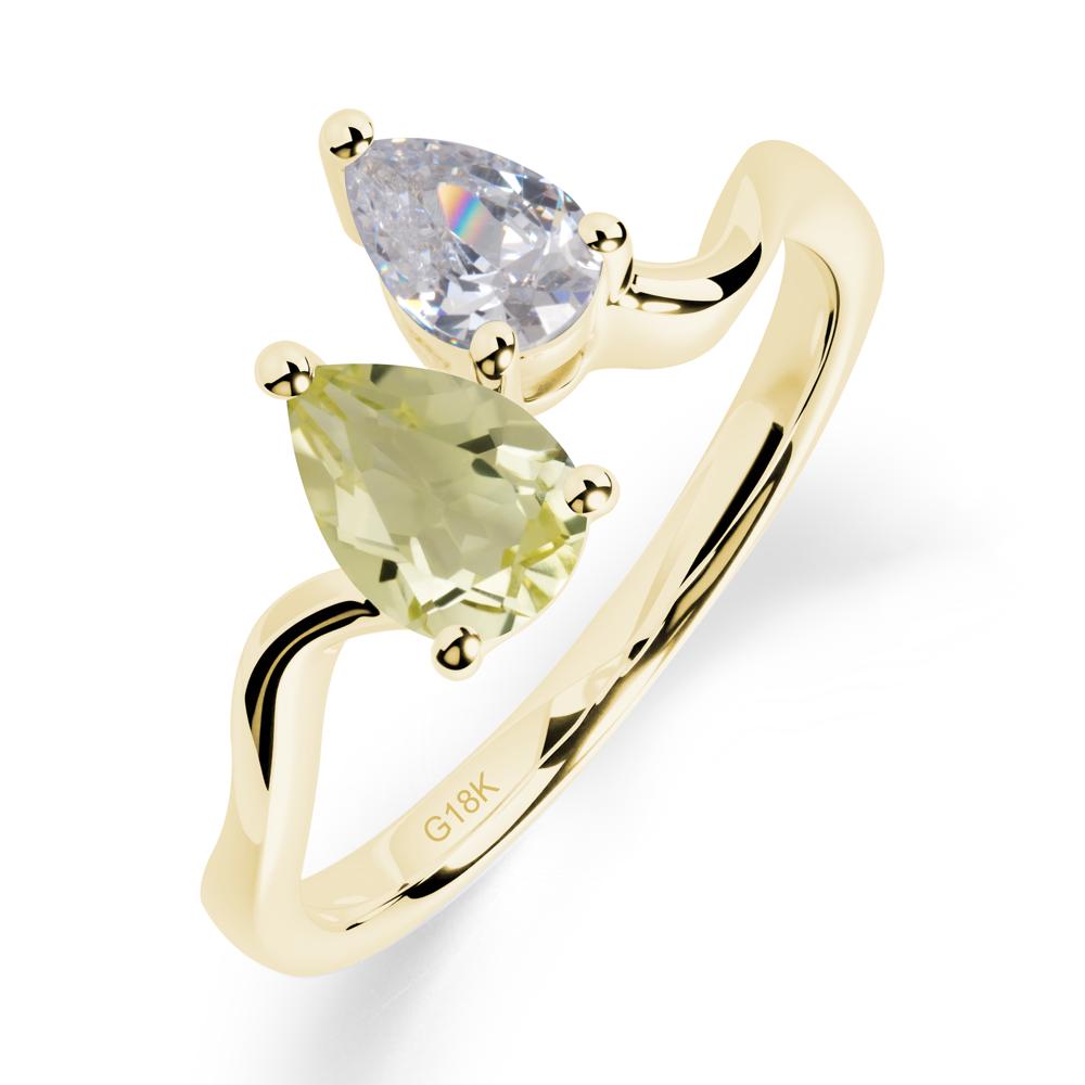 Pear Shaped Lemon Quartz Toi Et Moi Ring - LUO Jewelry #metal_18k yellow gold