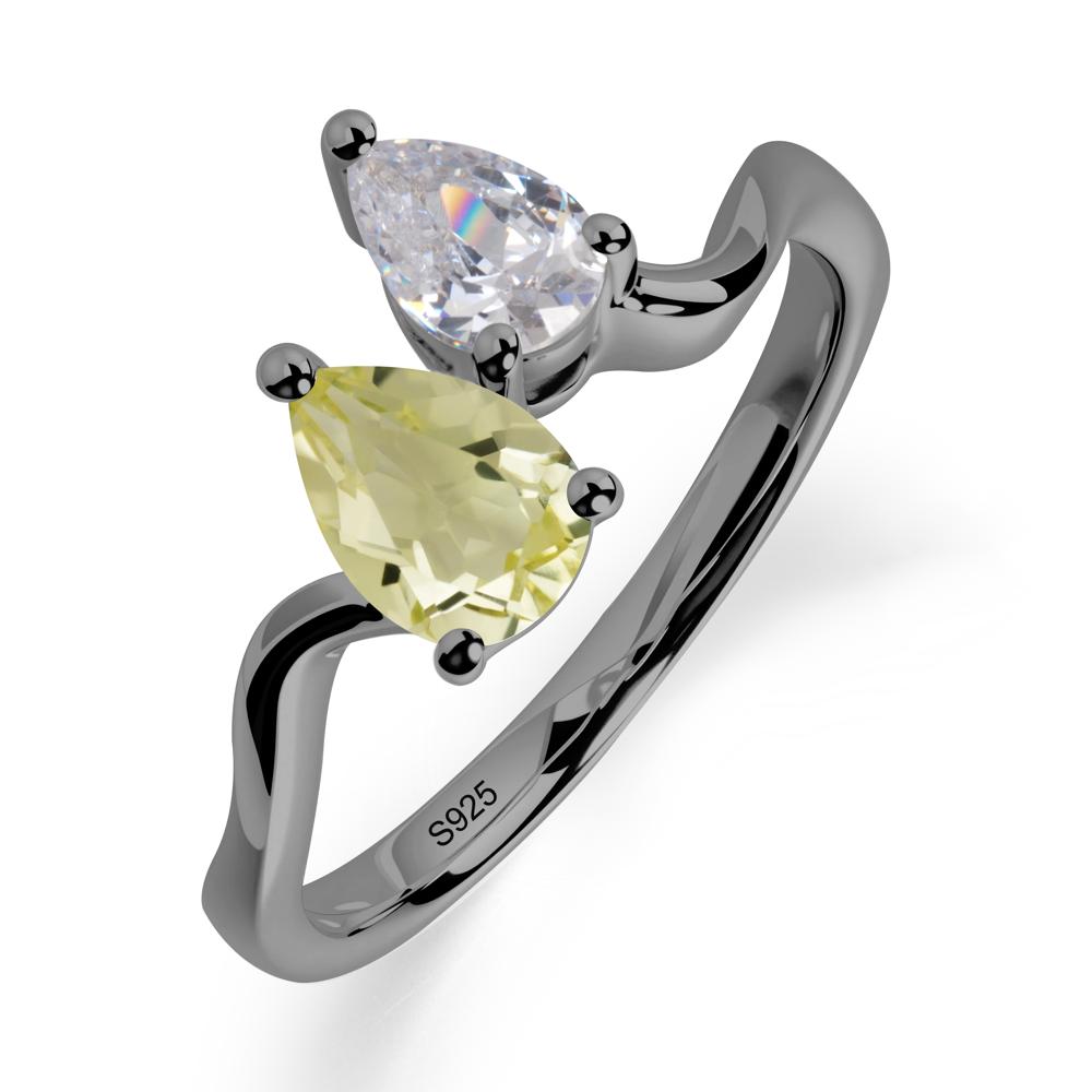 Pear Shaped Lemon Quartz Toi Et Moi Ring - LUO Jewelry #metal_black finish sterling silver