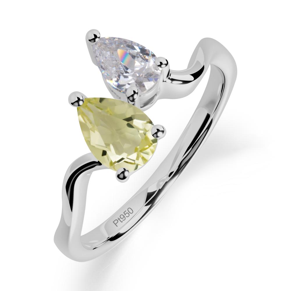 Pear Shaped Lemon Quartz Toi Et Moi Ring - LUO Jewelry #metal_platinum