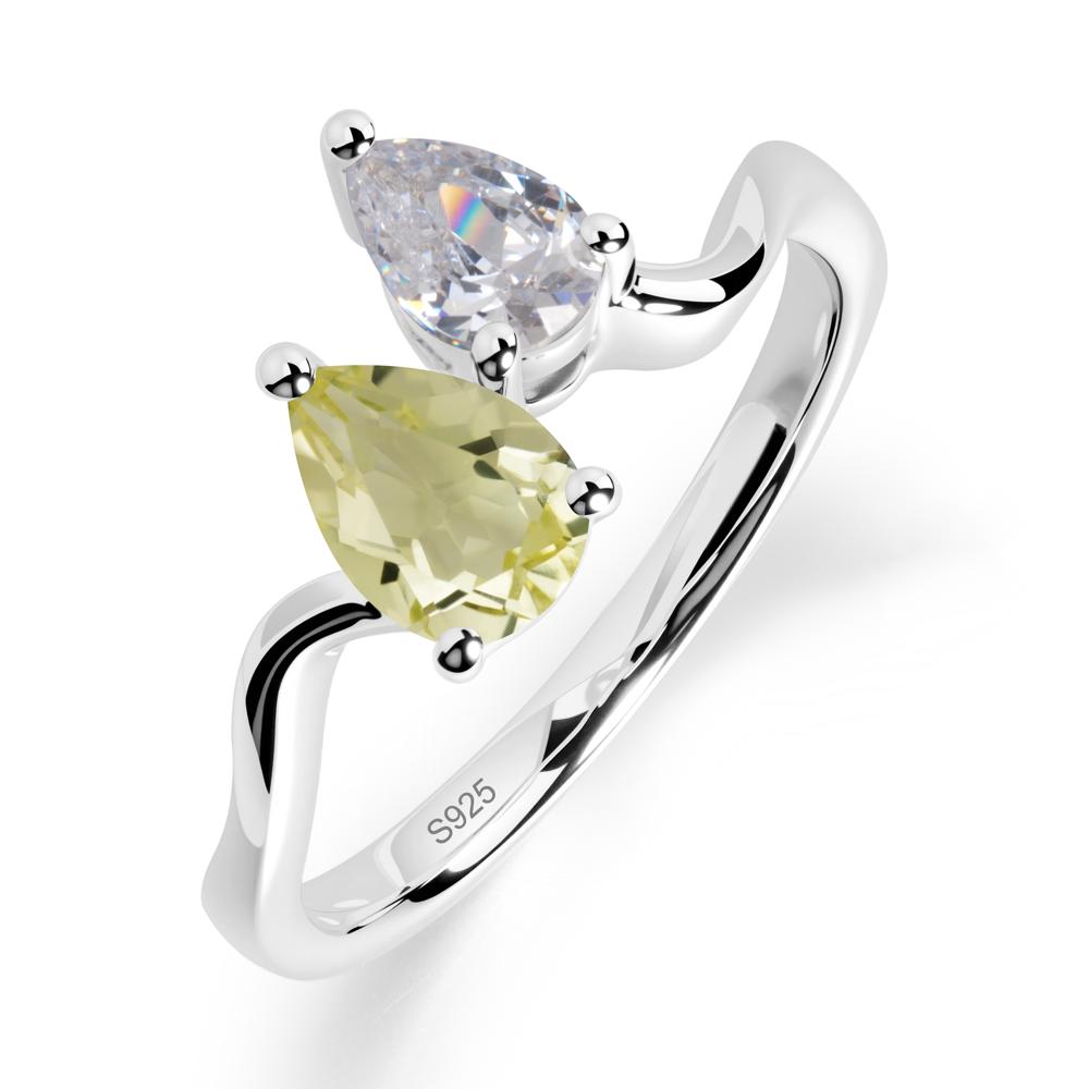 Pear Shaped Lemon Quartz Toi Et Moi Ring - LUO Jewelry #metal_sterling silver