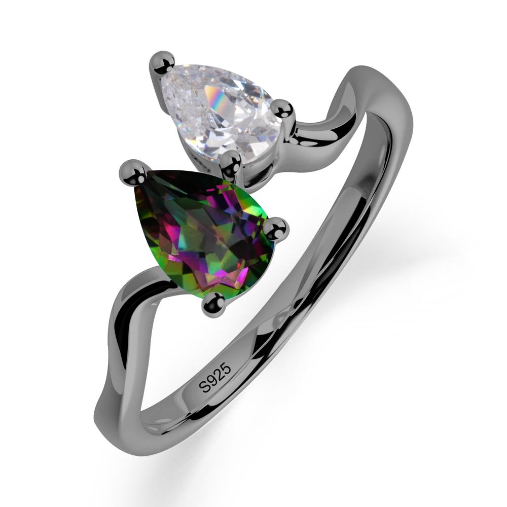 Pear Shaped Mystic Topaz Toi Et Moi Ring - LUO Jewelry #metal_black finish sterling silver