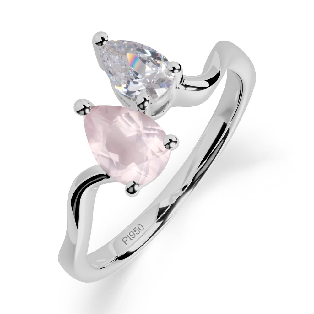 Pear Shaped Rose Quartz Toi Et Moi Ring - LUO Jewelry #metal_platinum