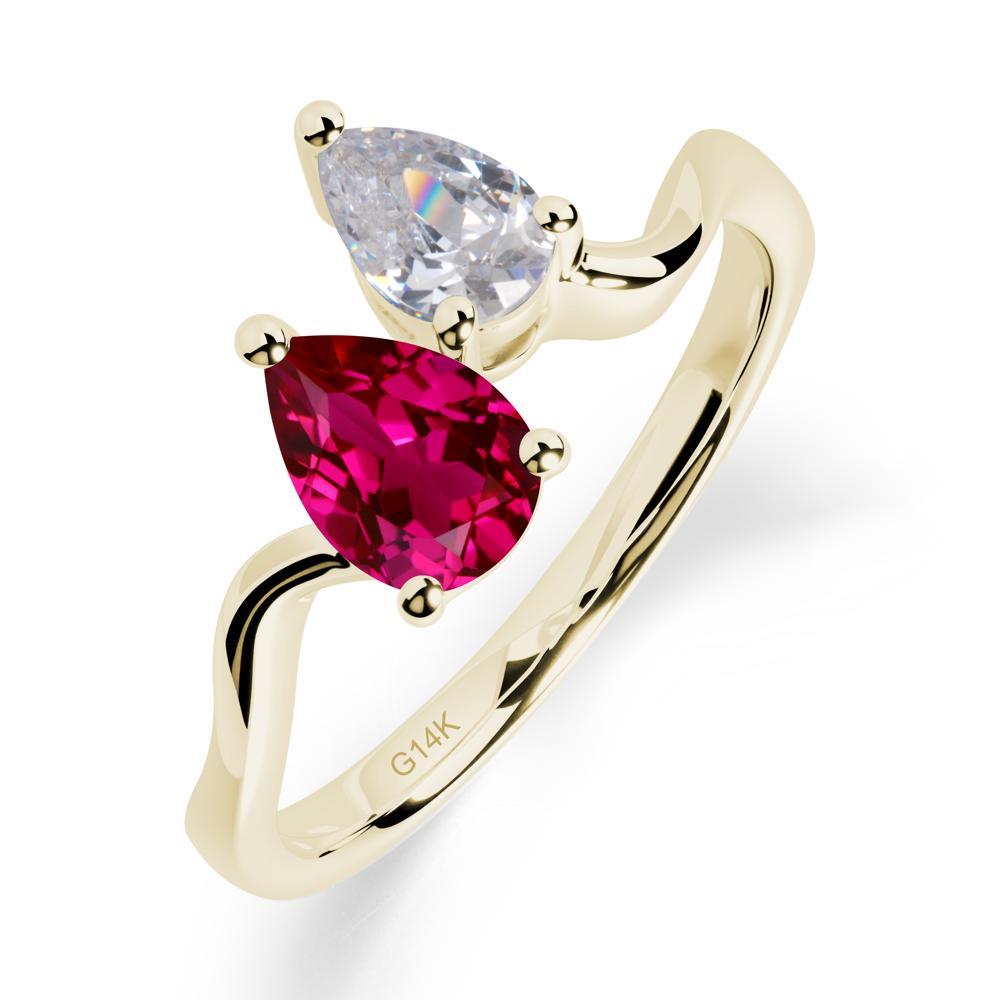 Pear Shaped Ruby Toi Et Moi Ring - LUO Jewelry #metal_14k yellow gold