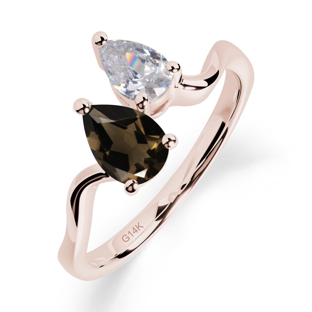 Pear Shaped Smoky Quartz Toi Et Moi Ring - LUO Jewelry #metal_14k rose gold