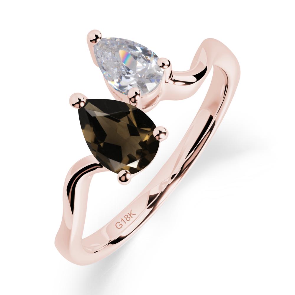 Pear Shaped Smoky Quartz Toi Et Moi Ring - LUO Jewelry #metal_18k rose gold