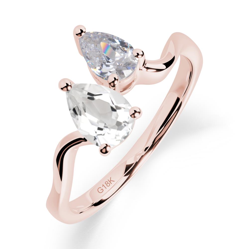 Pear Shaped White Topaz Toi Et Moi Ring - LUO Jewelry #metal_18k rose gold