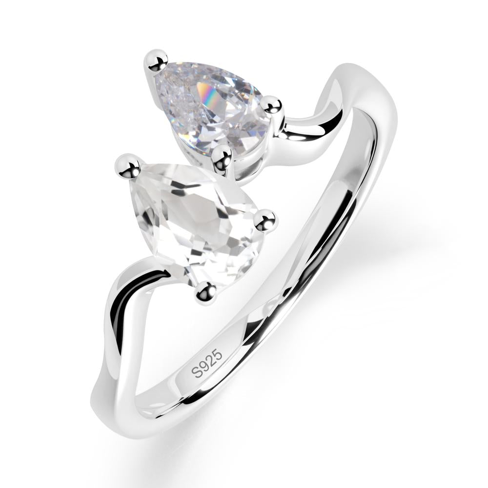 Pear Shaped White Topaz Toi Et Moi Ring - LUO Jewelry #metal_sterling silver