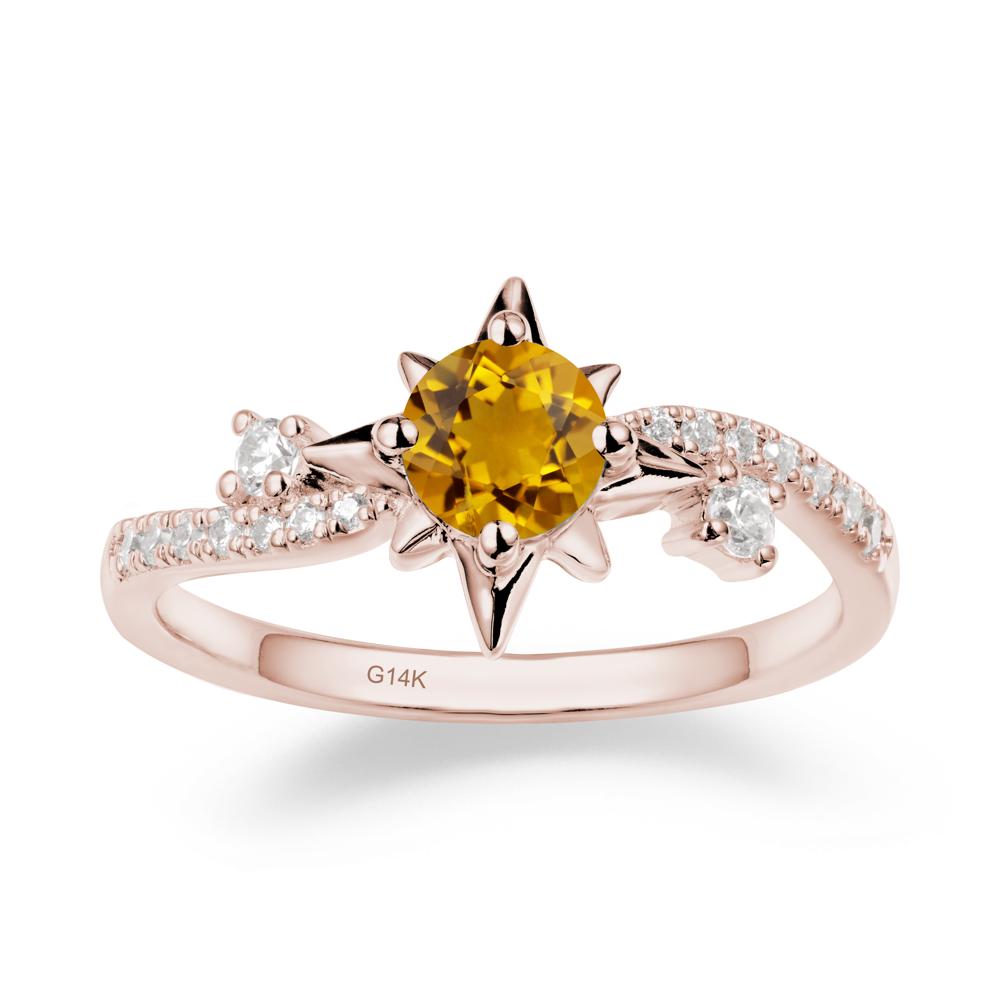 8-Pointed Star Round Citrine Ring - LUO Jewelry #metal_14k rose gold