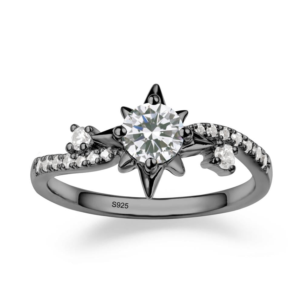 8-Pointed Star Round Cubic Zirconia Sterling Silver Ring - LUO Jewelry #metal_black finish sterling silver