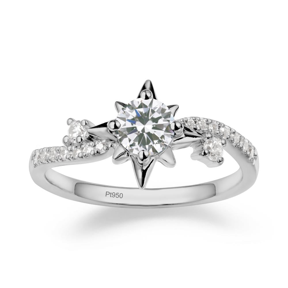 8-Pointed Star Round Cubic Zirconia Sterling Silver Ring - LUO Jewelry #metal_platinum
