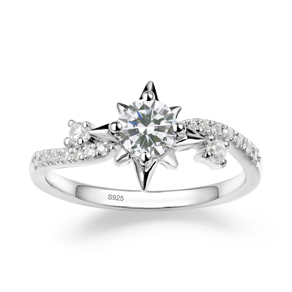 Silver Star With Rounds 8-Pointed Star Round Cubic Zirconia Sterling Silver Ring | LUO