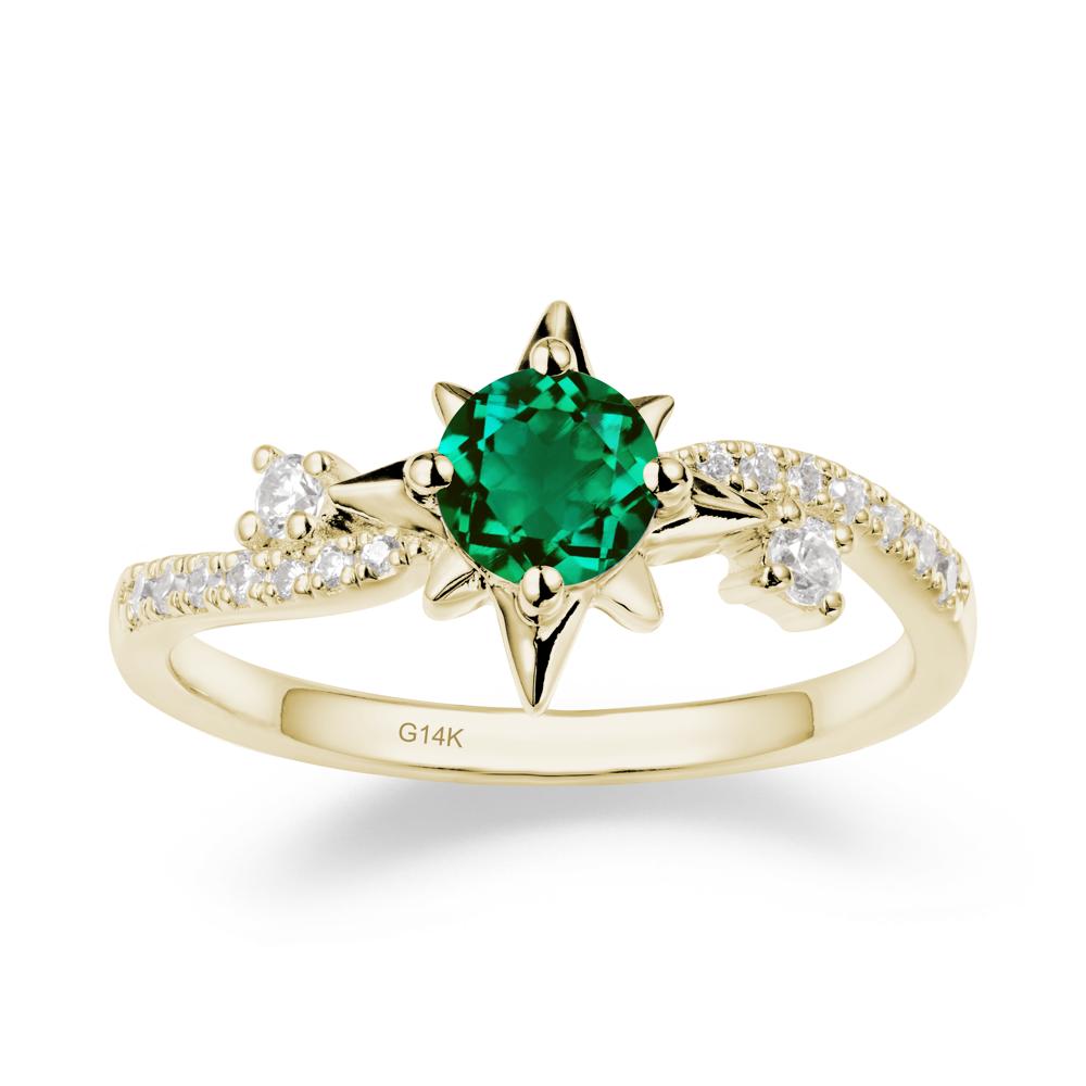 8-Pointed Star Round Emerald Ring - LUO Jewelry #metal_14k yellow gold