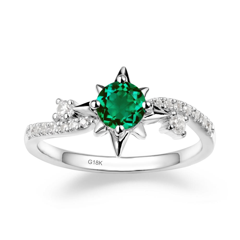 8-Pointed Star Round Emerald Ring - LUO Jewelry #metal_18k white gold