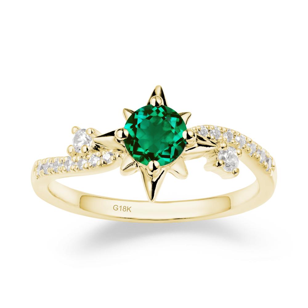 8-Pointed Star Round Emerald Ring - LUO Jewelry #metal_18k yellow gold