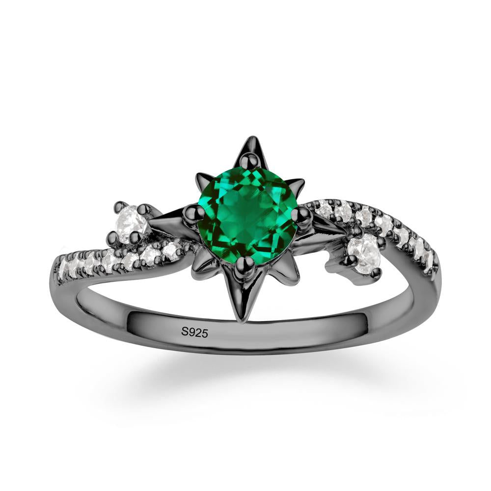 8-Pointed Star Round Emerald Ring - LUO Jewelry #metal_black finish sterling silver