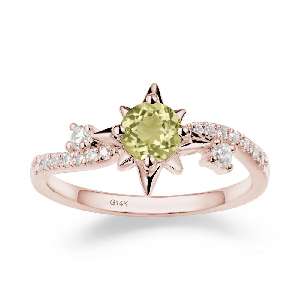8-Pointed Star Round Lemon Quartz Ring - LUO Jewelry #metal_14k rose gold