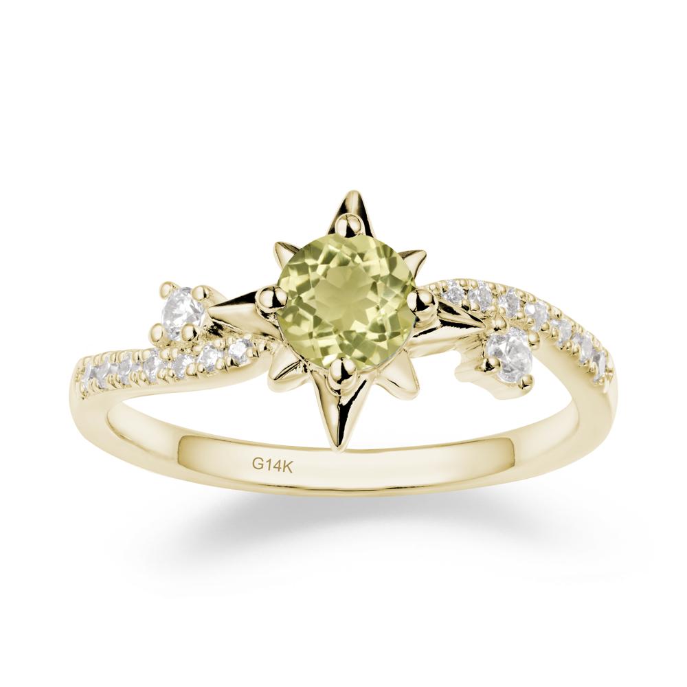 8-Pointed Star Round Lemon Quartz Ring - LUO Jewelry #metal_14k yellow gold