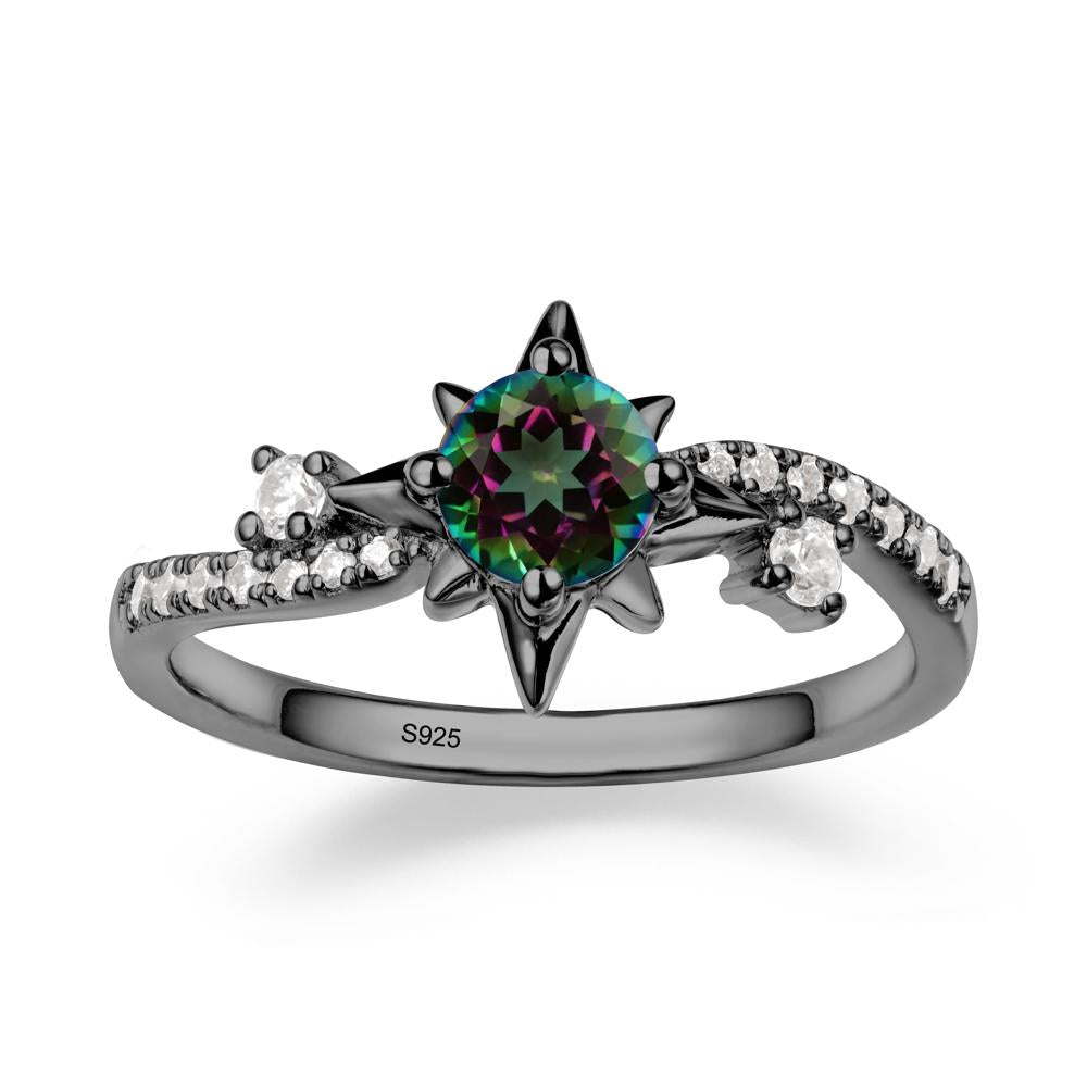 8-Pointed Star Round Mystic Topaz Sterling Silver Ring - LUO Jewelry #metal_black finish sterling silver