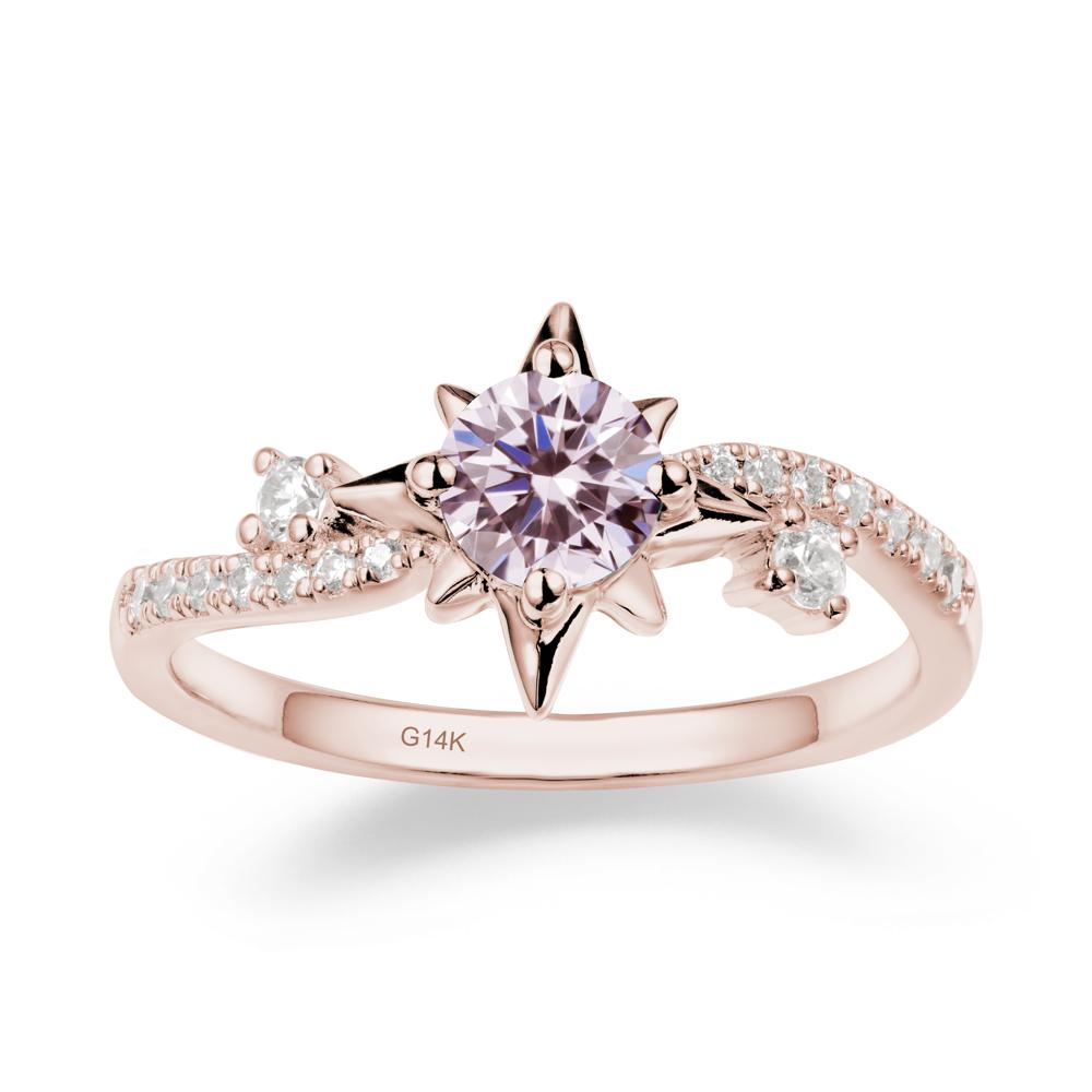 8-Pointed Star Round Pink Cubic Zirconia Ring - LUO Jewelry #metal_14k rose gold
